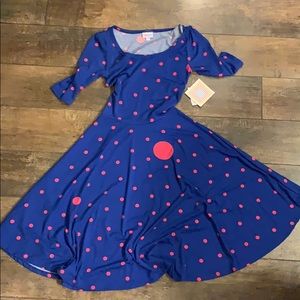 LulaRoe blue and pink polka dot dress